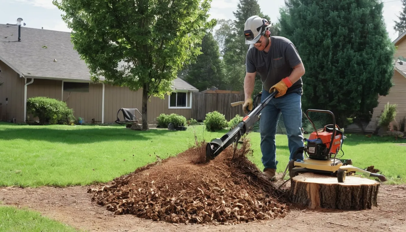 A local provider grinding a tree stump in a residential yard in Ogden